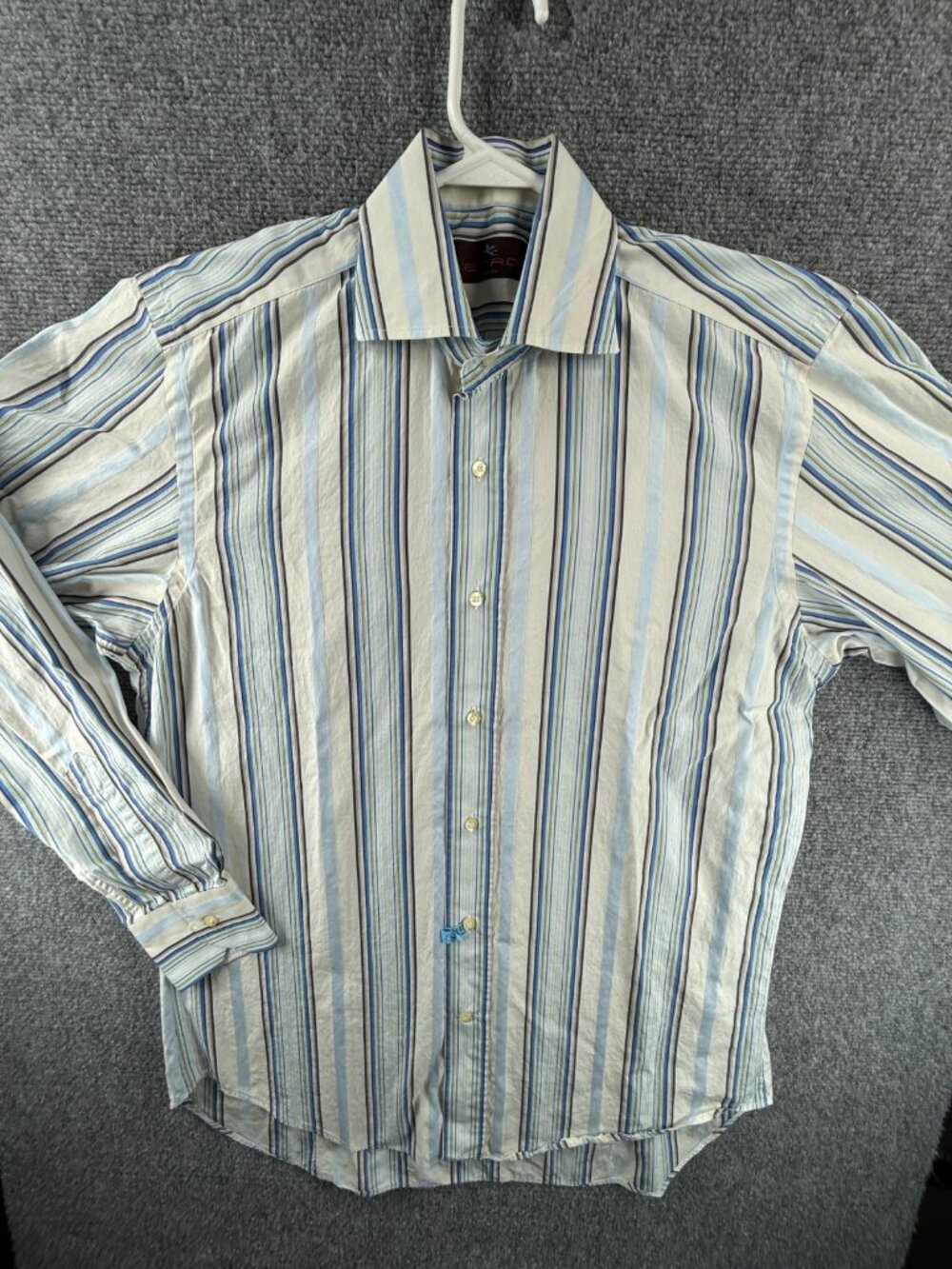 Etro Milano Italy Button Up Shirt Long Sleeve Men Striped Blue White Size 39